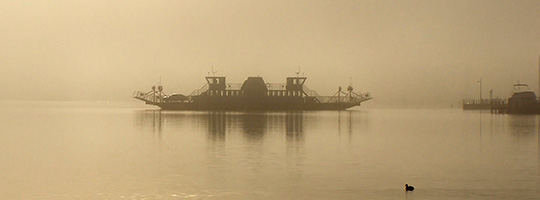 Ferry in mist